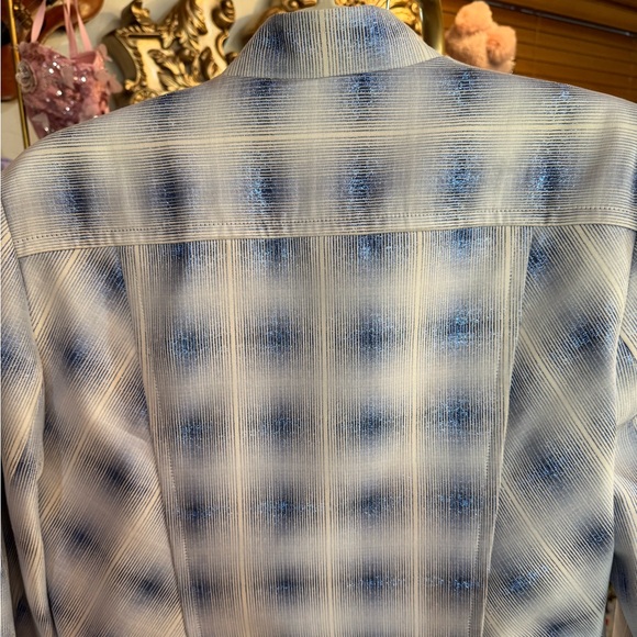 Carlisle Collection NWT Designer Long Jacket, Shimmer Sheen White&Blue W/Pearls - Picture 9 of 16